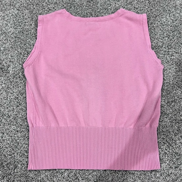 Persaman New York Pink Sleeveless Crop Sweater Vest 100% Cotton Ribbed Size M - Picture 7 of 7